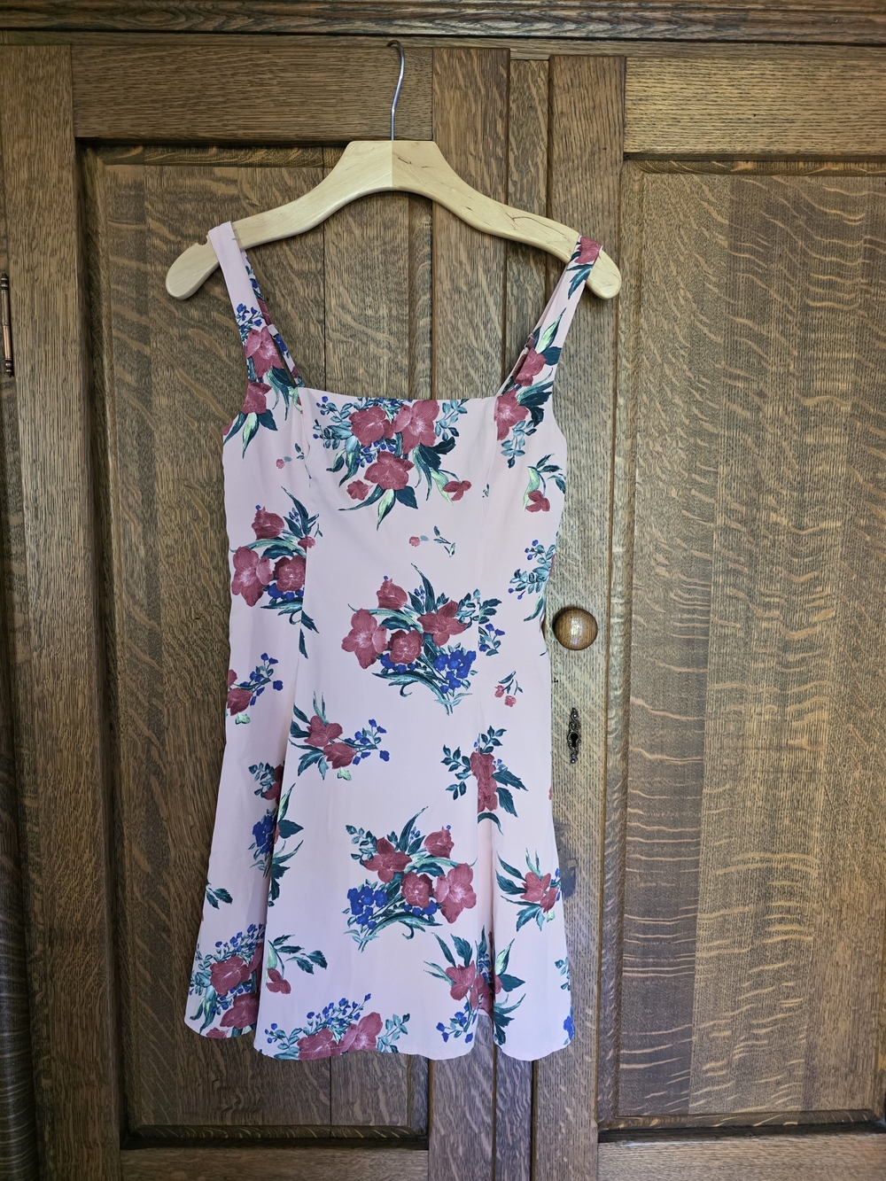 Abercrombie & Fitch Pink Floral Fit & Flare Square-Neck Mini Dress, Smocked - XS